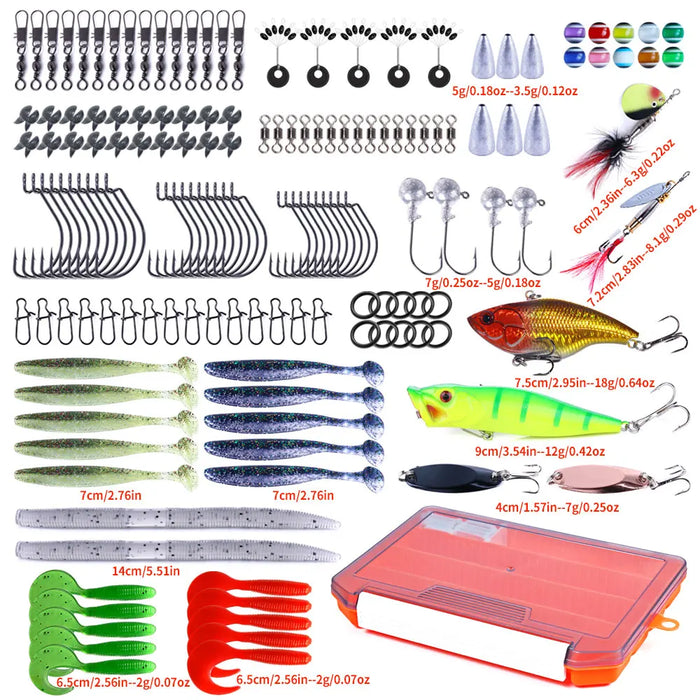 158PC Fishing Lures Set Full Kit Soft Hard Baits Metal Spoons Jigs Hooks Sinker Weight with Tackle Box Saltwater Freshwater Gear