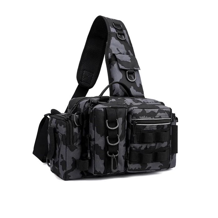 Fishing Backpack with Bait Box and Gear Storage Men's Outdoor Fishing Bag with Rod Support Sling Durable Waterproof Adjustable