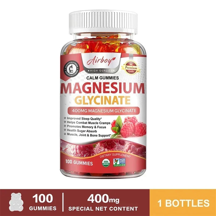 Magnesium Glycinate Gummies - Reduces Stress and Anxiety, Improve Sleep Quality, Support Memory, Concentration & Muscle Spasms
