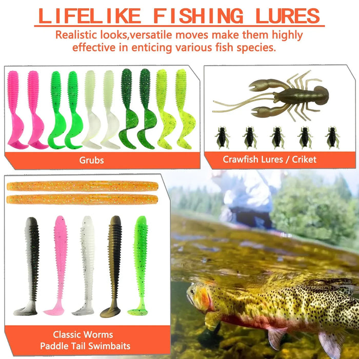 Fishing Lures Tackle Box with Crankbaits, Spoon, Hooks, Weights & Other Accessories, Fishing Bait Lure Gear Kit Gifts for Men