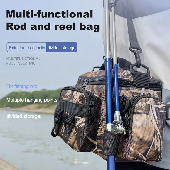 Fishing Tackle Backpack Lure Box Gear Storage Bag Fanny Pack for Men Fly Fishing Backpack with Rod Holder Sling Shoulder Bag