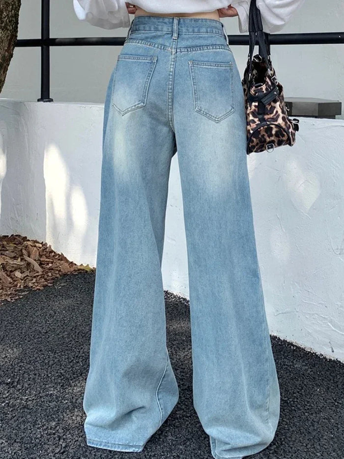 Women's Jeans Denim Pants 2026 Euramerican High Waist Girl Style Jean Trousers Colorful Straight Leg Wide Leg Pants