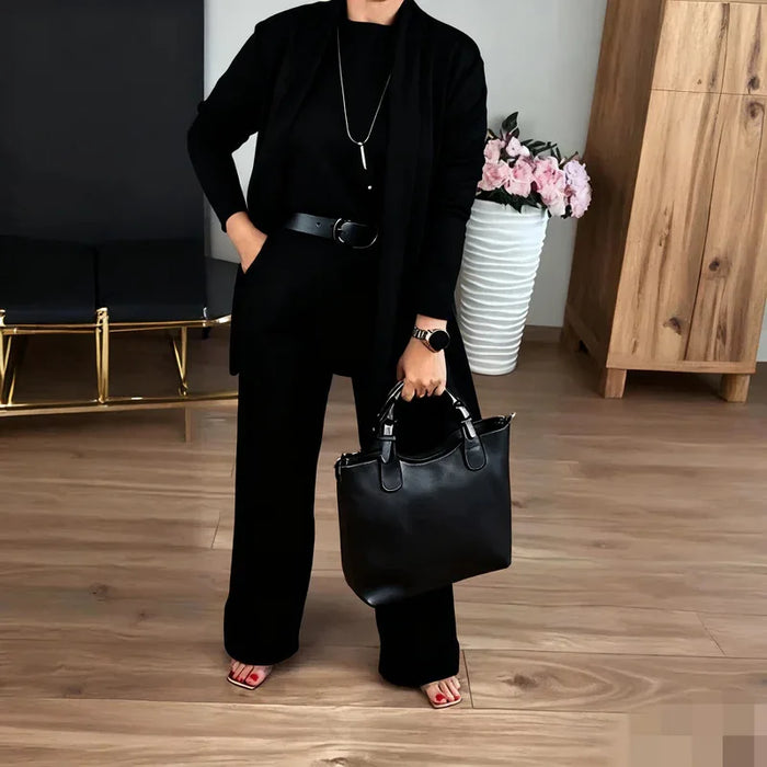 Elegant Ladies Clothing 3 Pieces Set Autumn White Long Cardigan Coat And Wide Leg Pants Sets T-shirt  Three-piece Outfit Women