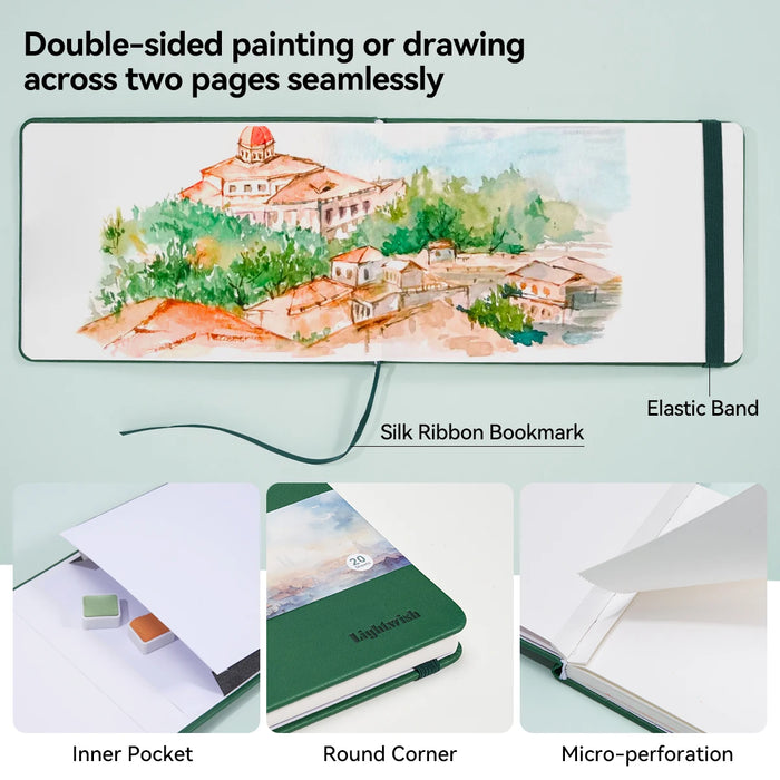 Lightwish Watercolor Journal, 100% Cotton Art Supplies Watercolor Paper 7.6” x 5.1”, 20 Sheets (140lb/300g) for Painting
