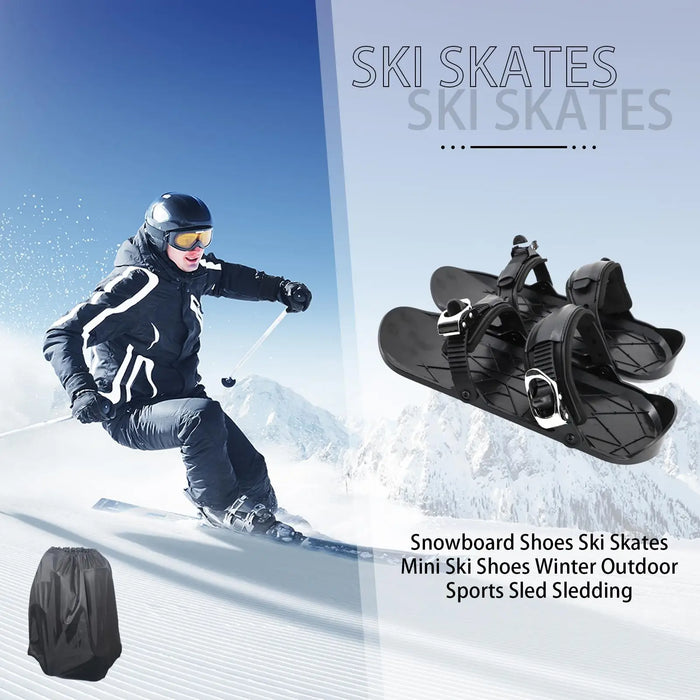 Portable Mini Ski Skates for Snow Short Skiboard Snowblades High Quality, Adjustable Bindings Skiing Shoes  ﻿