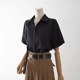 Summer Women's Blouse Casual Loose Short Sleeve Ladies' Shirt Fashion White Pullover Button Up Female Clothing Elegant Waman Top