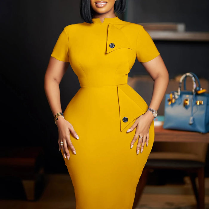 Ladies Choir Dresses 2024 for Church Summer Vintage Elegant Modest Mandarin-Collar Button Pocket Office Bodycon Midi Dress
