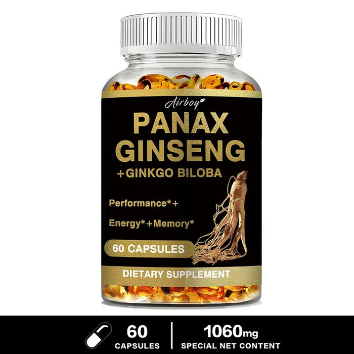 Panax Ginseng + Ginkgo Biloba - Increases Energy, Mood, Stamina & Performance Supports Mental Health