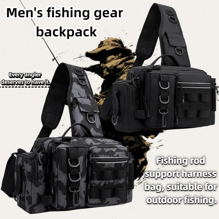Fishing Tackle Backpack with Bait Box Storage Men Outdoor Rod Support Bag Waterproof Gear Bag for Fishing Camping Hiking