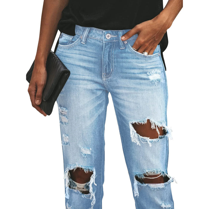 Jeans Fashionable Women Mid-Rise Vintage Trousers Ripped Style Warehouse Jeans Local Promotion Slim Casual Jeans Classic Style