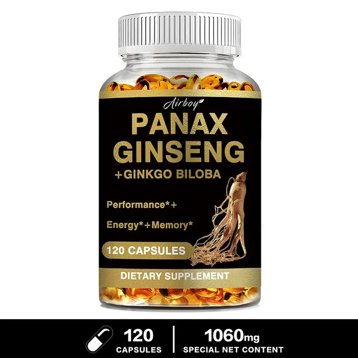 Panax Ginseng + Ginkgo Biloba - Increases Energy, Mood, Stamina & Performance Supports Mental Health