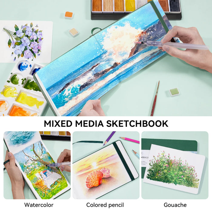 Lightwish Watercolor Journal, 100% Cotton Art Supplies Watercolor Paper 7.6” x 5.1”, 20 Sheets (140lb/300g) for Painting