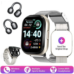 2025 New TWS 2 in 1 Smart Watch with Headphones Sports Bluetooth Call Watches Men Health Monitor Women Smartwatch For Android