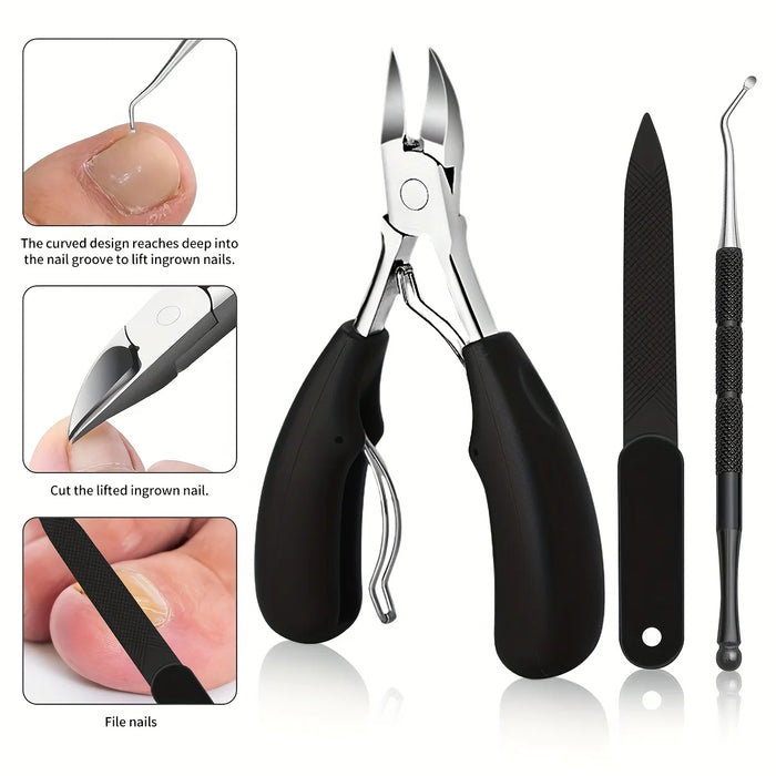 5pcs Heavy-Duty Nail Care Kit, Precision Cutting for Thick Nails, Includes Slant Tweezers, Cuticle Pusher, Eagle Beak Pliers