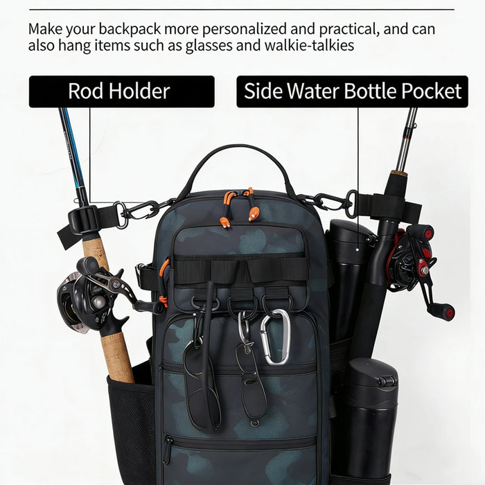 Fishing Backpack with Rod Holders Fish Tackle Storage Gear Equipment Bag Multi-functional Camping Outdoor Organizer Lure Bag