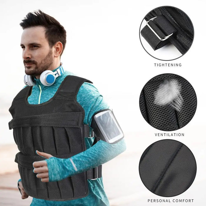 3/15/50kg Loading Weight Vest Adjustable Weighted Training Exercise Waistcoat Jacket Sand Clothing for Running Fitness Equipment