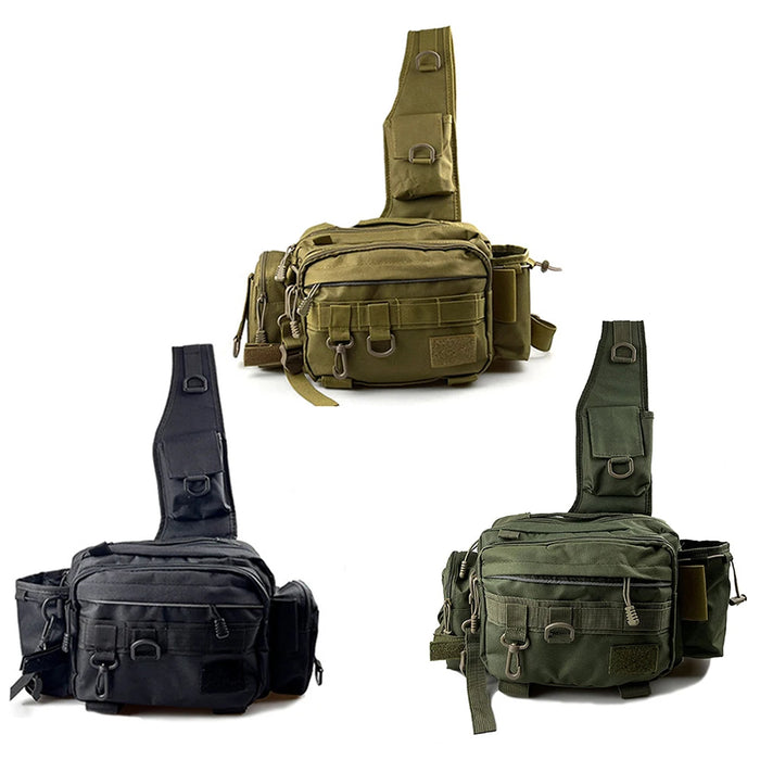 Fishing Tackle Bag Multi-Pocket Fishing Gear Bag Single Shoulder Fishing Storage Bag with Rod Holder for Fishing Hiking Hunting