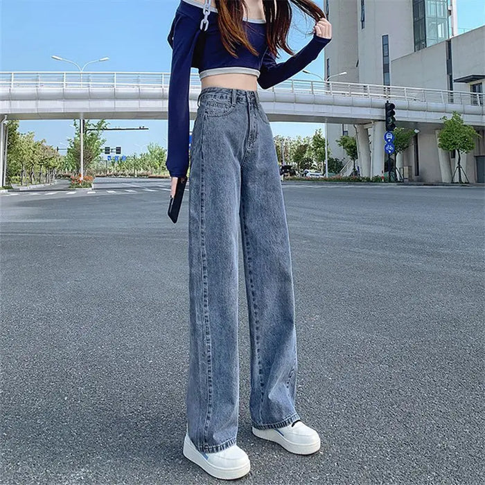 High-waisted Straight Jeans for Women in Spring and Summer 2025 New Loose and Slim Small Draped Wide-leg Floor Pants