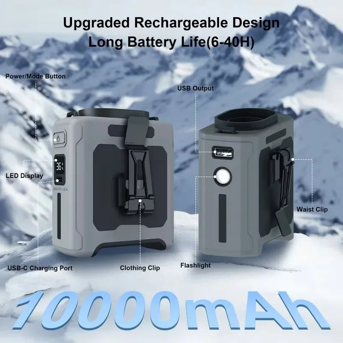 2026 New Wearable Waist Fan With 5-Speed Adjustment, 10000mAh Battery 40H Runtime Ideal for Outdoor Work Field Operations Travel