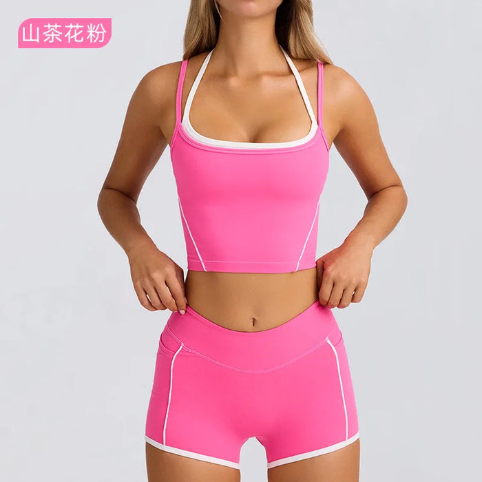 Sports Underwear Vest Shorts Suspender Bra Beauty Back Pilates Skinny High Elastic Fitness Running Yoga Set  Clothes for Women