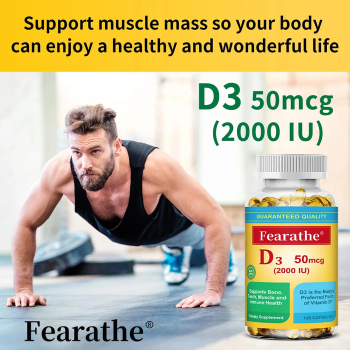 Vitamin D3 2000 IU (50 mcg) Capsules, Extra Strength Vitamin D Supplement for Bone and Immune Health Support,Dietary Supplement