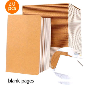 20pcs A5 Blank/lined Paper Journal Notebooks with Kraft Paper Cover,72 Pages Composition Notebook,for Travelers, Office Supplies