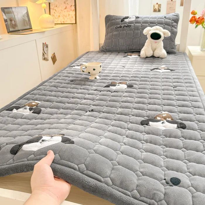 Cartoon Printed Warm Bed Mattress Super Soft Cozy Milk Velvet Single Bedding Protector Thick Tatami Mats for Autumn and Winter
