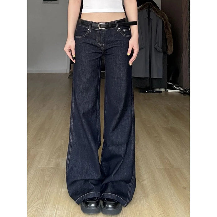 Women's Blue Jeans Hip-hop Fashion Vintage Streetwear Y2K Wide Leg Straight Jean High Waist Trouser Classic Baggy Denim Pants