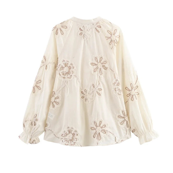 MUJER Flower Embroidered Blouses for Women Tassel Casual Shirts and Blouses Woman Ruched Beach Women's Blouse Summer Boho Tops