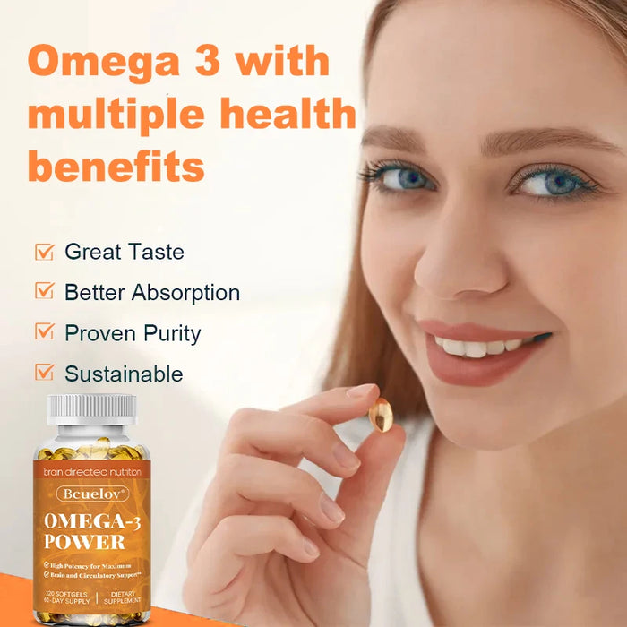 Omega 3 Fish Oil Supplement - EPA DHA Fish Oil Omega 3 for Mood Boost Liver Support and  Immune Booster Brain