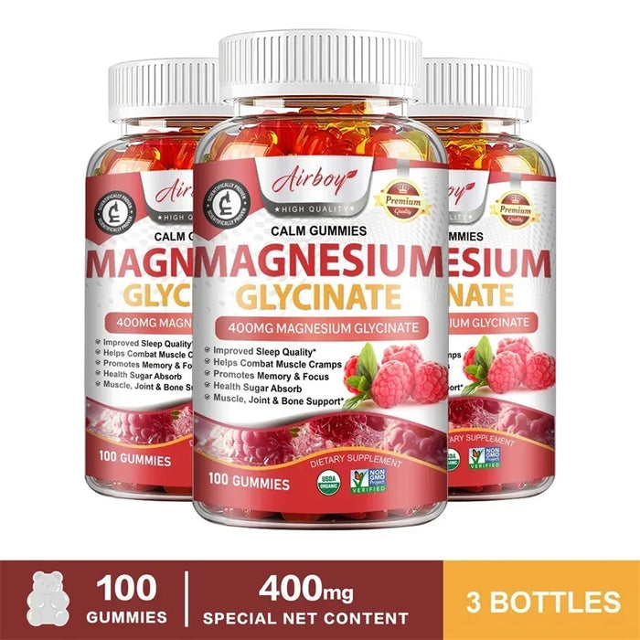 Magnesium Glycinate Gummies - Reduces Stress and Anxiety, Improve Sleep Quality, Support Memory, Concentration & Muscle Spasms