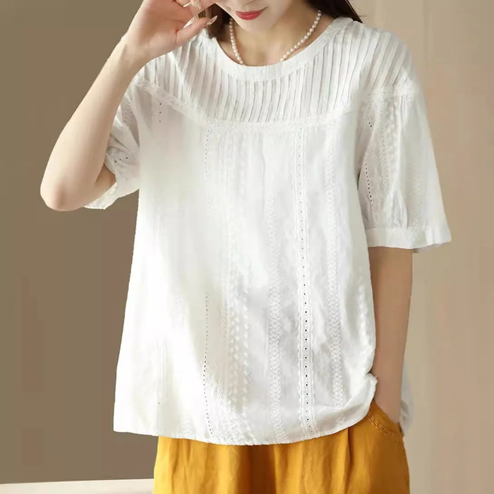 Women's elegant blouses 100% cotton embroidery hollow out white black shirts ladies office wear women long sleeve tops