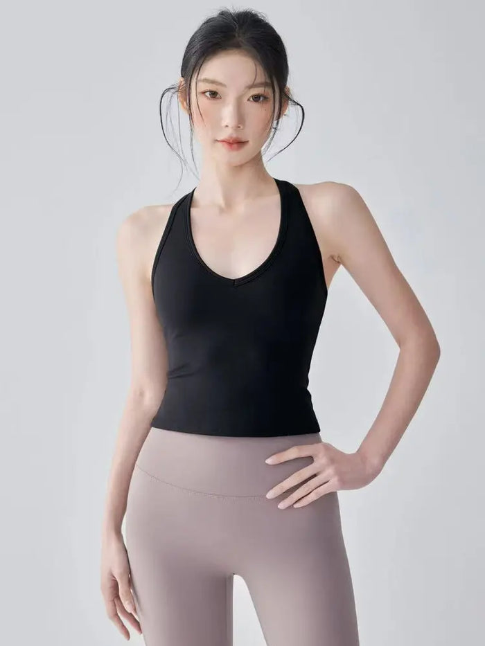 Fitness Vest T-shaped Backless Gathering Fitness Gym Running Shock-proof and Quick-drying Breathable Outside Wear Yoga Clothes