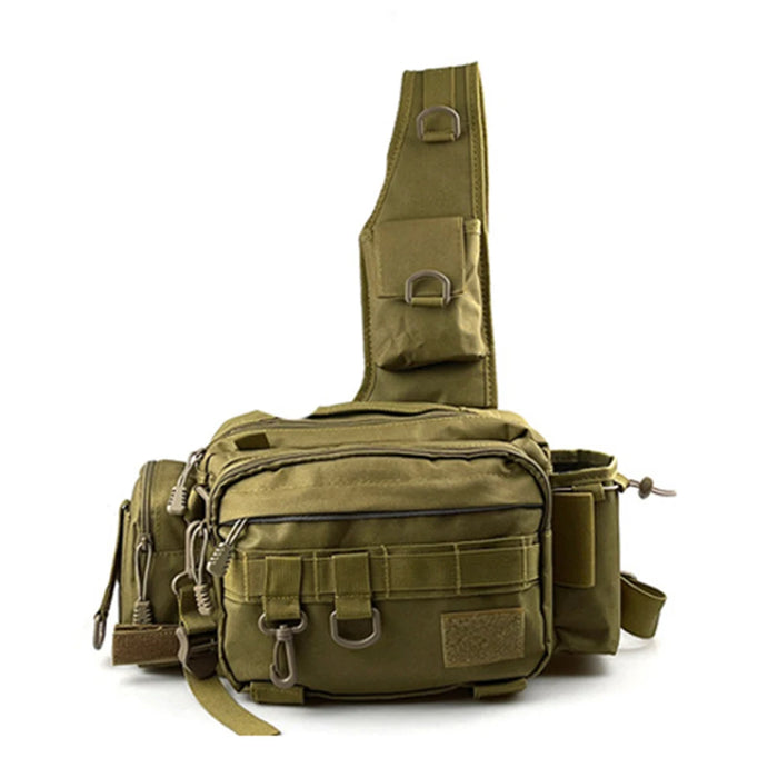 Fishing Tackle Bag Multi-Pocket Fishing Gear Bag Single Shoulder Fishing Storage Bag with Rod Holder for Fishing Hiking Hunting