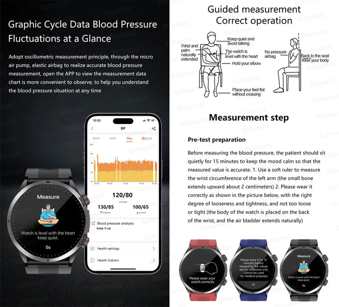 2025 Health Smart Watch NFC ECG Air Pump Blood Pressure Blood oxygen ECG+PPG Bluetooth Call NFC SmartWatch For Men Women Airbag