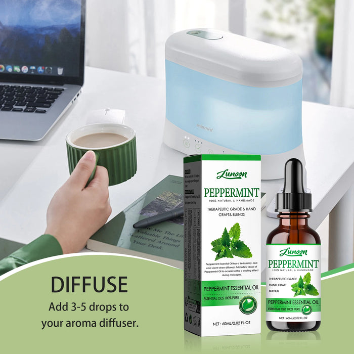 60ml Peppermint Essential Oil Natural Cooling Aromatherapy Oil for Diffuser, Massage & DIY Blends Handmade Fresh Mint Scent