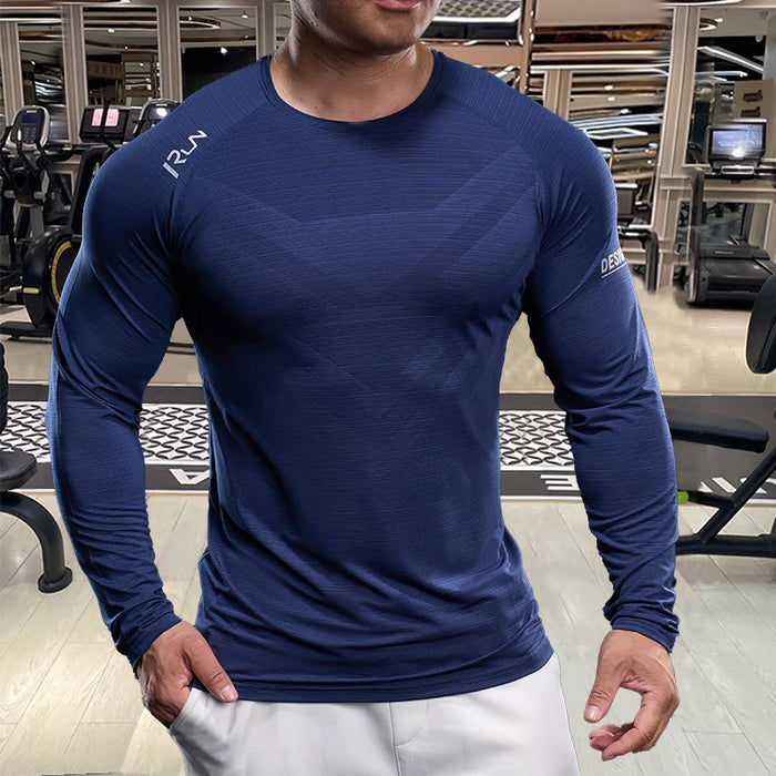 Men's Sports Fitness Running Training Clothing - Spring and Autumn Elastic Breathable Long Sleeve T-shirt - Muscle Style