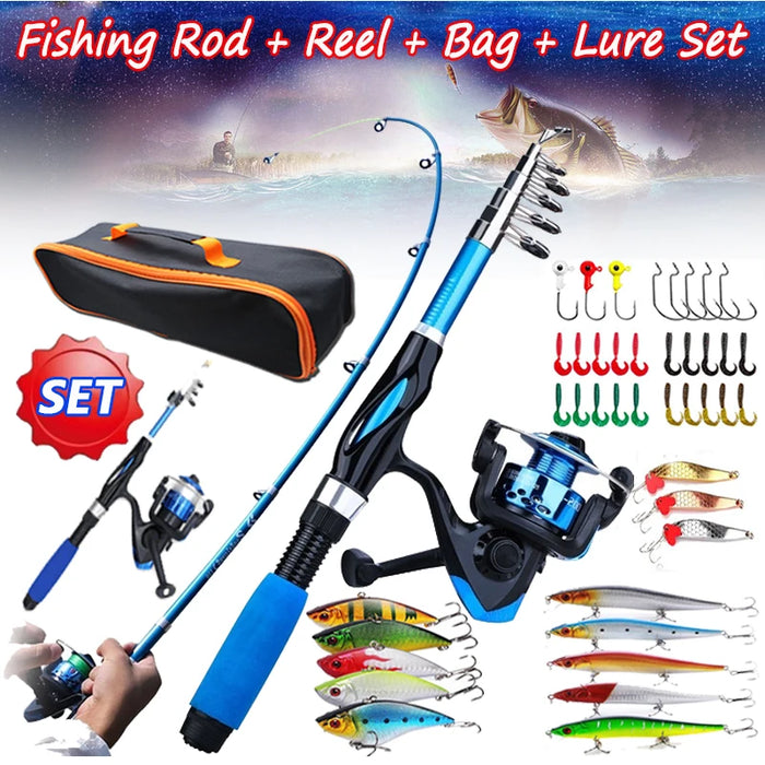 1.2M Fishing Rod Full Kits Telescopic Sea Spinning Reel Lure Set Travel Fishing Gear Baits Accessories Bag Beginner 6 Options