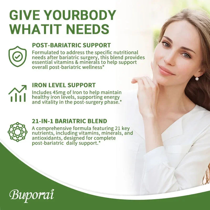 Bariatric Multivitamin Supplement - Maintaining Energy Levels, Promote Bone and Overall Health - Contains 21 Vitamins & Minerals