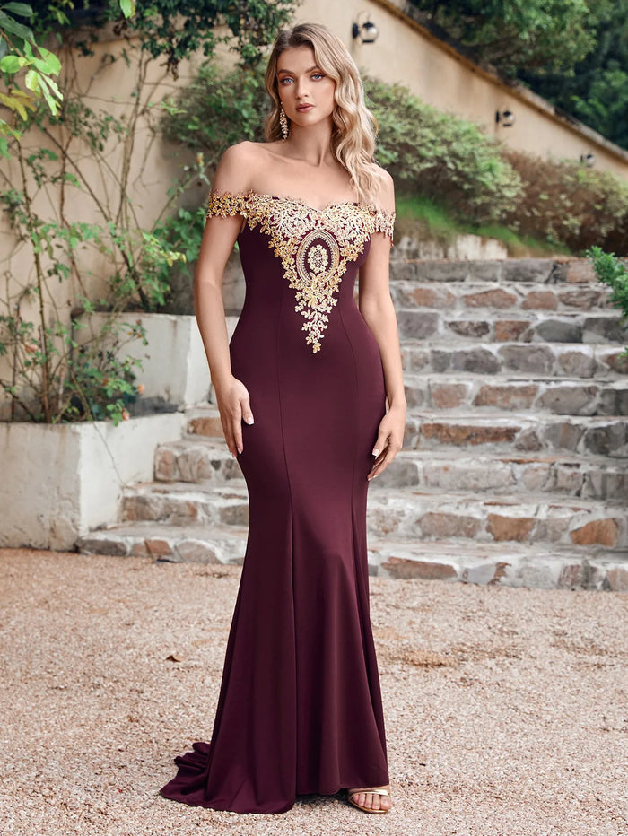 Women Evening Dresses Evening Prom Formal Gowns Wedding Party Long Dress Lace Applique Off Shoulder Dresses Gala