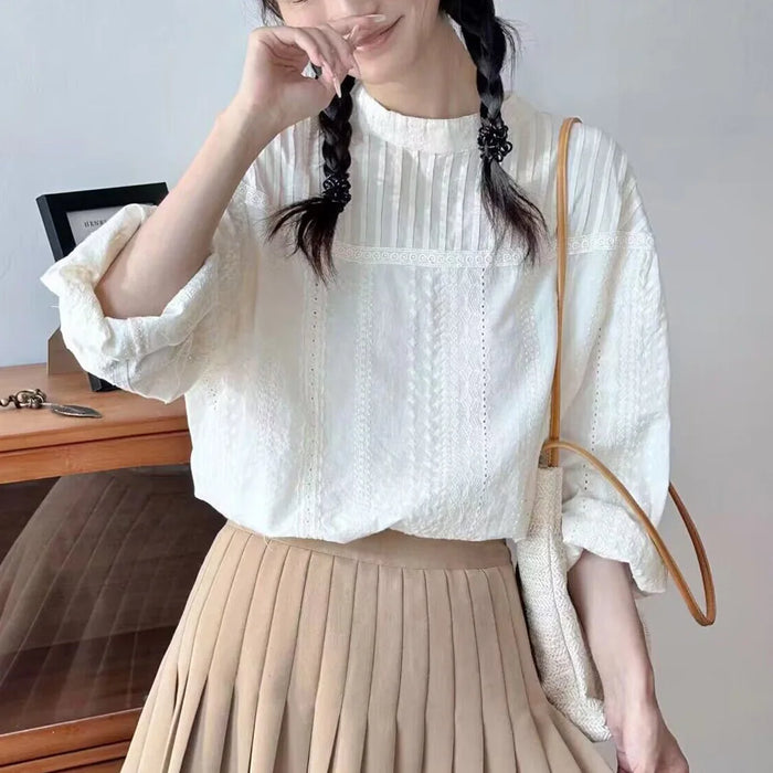 Women's elegant blouses 100% cotton embroidery hollow out white black shirts ladies office wear women long sleeve tops