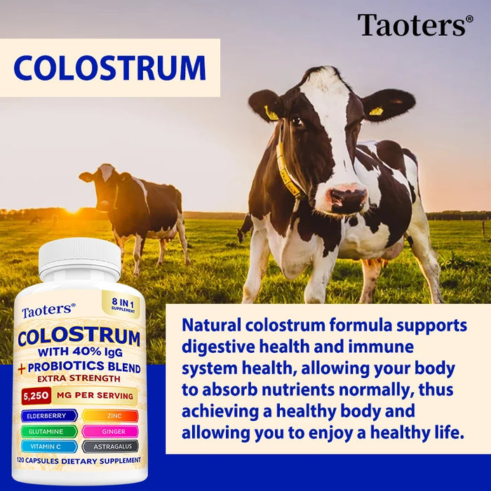 Colostrum Supplement, Contains 40% IgG + Probiotic Mixture, Support Gut, Muscle & Immune Health, Boost Immunity, for Men & Women