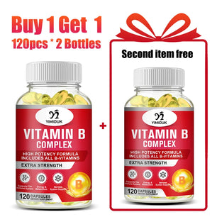 High Strength Vitamin B Complex Supplement, with Vitamin C, for Stress & Fatigue Relief, Metabolism & Heart Health, Women & Men