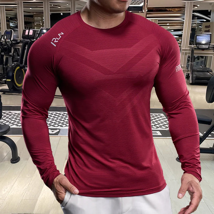 Men's Sports Fitness Running Training Clothing - Spring and Autumn Elastic Breathable Long Sleeve T-shirt - Muscle Style