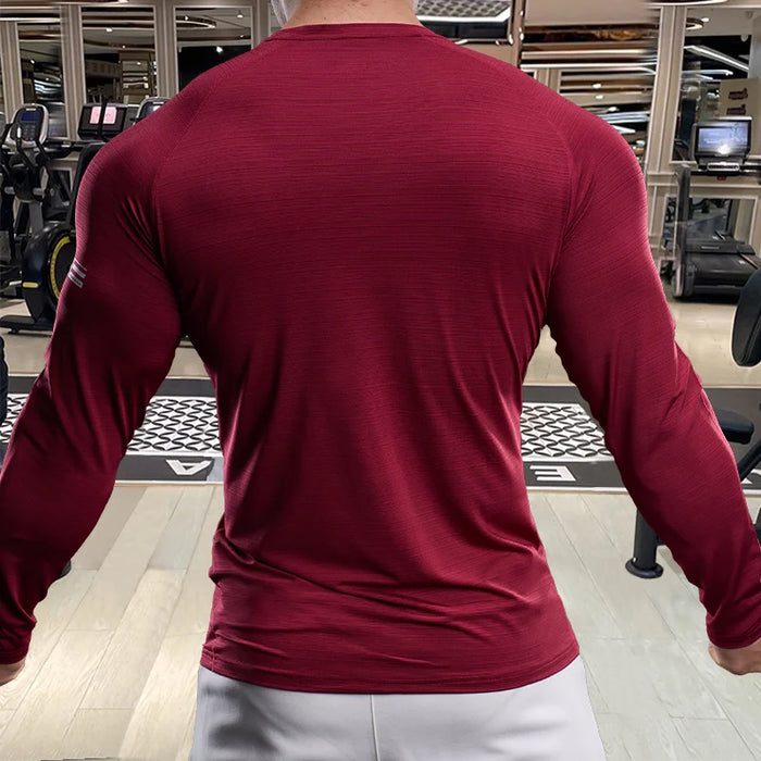 Men's Sports Fitness Running Training Clothing - Spring and Autumn Elastic Breathable Long Sleeve T-shirt - Muscle Style