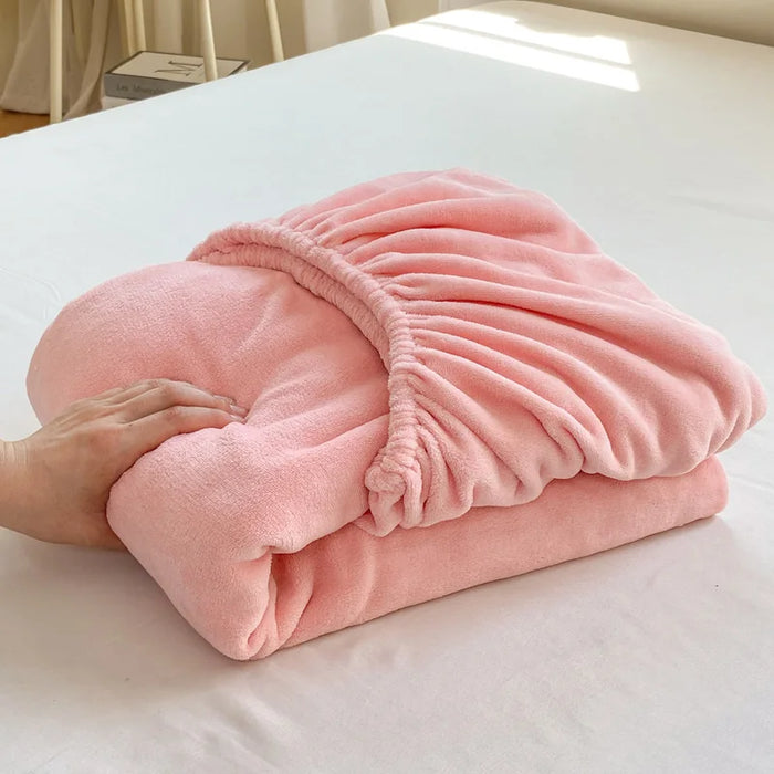 Warm Flannel Fitted Bed Sheet, Soft Comfortable Bed Sheets,Coral Fleece Mattress Cover,Plush Bedsheet,Autumn,Winter Home Bedding