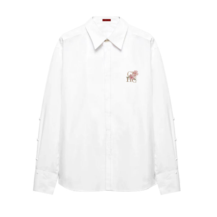 Women Blouse Casual Long Sleeve Shirts Embroidered Flowers Elegant Lapel Loose Shirt Single Breasted Solid Office Female Shirts