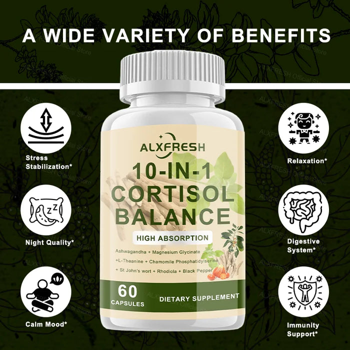 Cortisol Capsules Support Lower Cortisol Levels Relieve Stress Improve Mood and Sleep Quality Increase Energy Reduce Fatigue