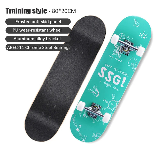 60/72/80cm Beginner Skateboard Maple Longboard Double-warped Skateboard Pro Standard Complete Skate Board for Adults Youths Kids