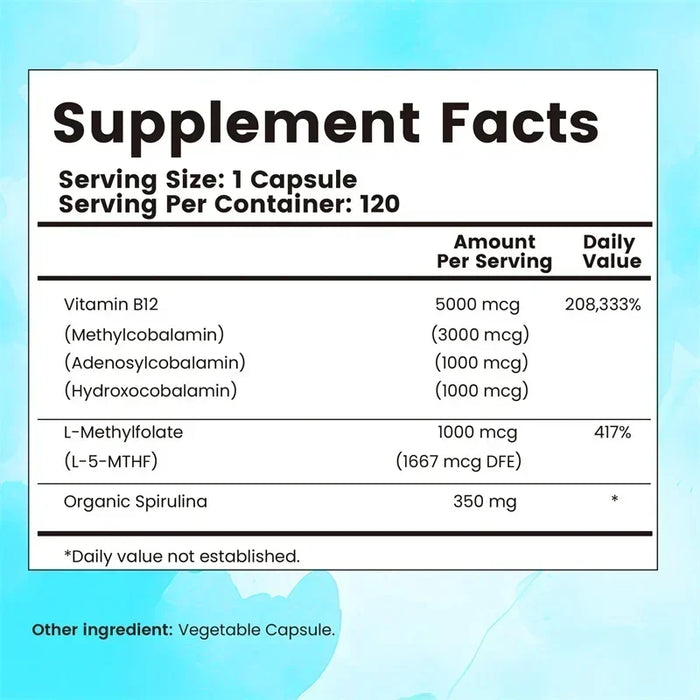 Vitamin B12 - Promotes Brain Health, Boosts Cellular Energy, Improves Mood, Maintains Mental Clarity, and Increases Energy